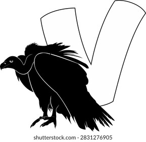 Creative Vulture and Letter V Vector Illustration