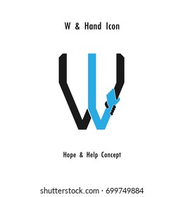 Creative W- alphabet icon abstract and hands icon design vector template.Business offer,partnership,hope,support or help concept.Corporate business and industrial logotype symbol.Vector illustration