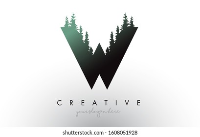 Creative W Letter Logo Idea With Pine Forest Trees. Letter W Design With Pine Tree on TopVector Illustration.