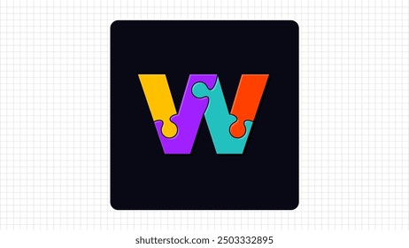 Creative W Letter Vector Puzzle Logo, Stylish Colorful Parts Logo Sign W Letter, W Character Logo Symbol