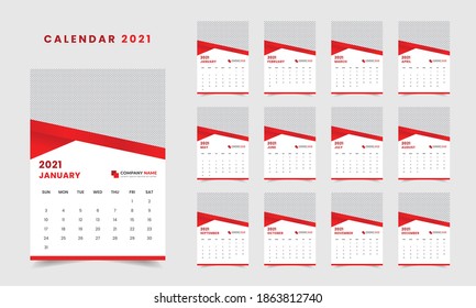 Creative wall calendar design template red color