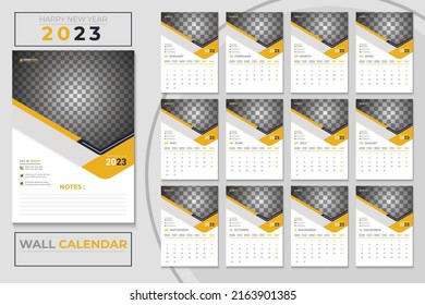 Plantilla de calendario de pared creativa 2023. la semana empieza el lunes. Diario de planificación en un calendario minimalista de diseño, empresa y negocios. Organizador. Calendario mensual. Diario