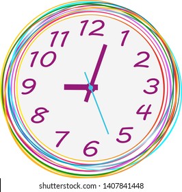 Creative wall clock with colorful rounded lines.