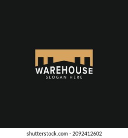 creative warehouse building business logo idea vector design illustration with flat, simple, modern and elegant styles isolated on black background. 
