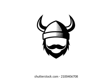 Creative Warrior Viking Helmet Head Logo Design Symbol Vector Illustration