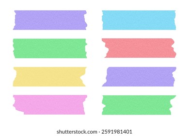 Creative washi tape vector set with paper texture and torn edges. Ripped paper scotch stripes. Torn sticky tape strips in pastel colors. Perfect for digital stickers, planners, craft designs