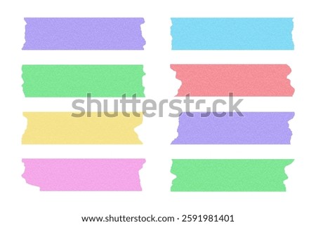 Creative washi tape vector set with paper texture and torn edges. Ripped paper scotch stripes. Torn sticky tape strips in pastel colors. Perfect for digital stickers, planners, craft designs