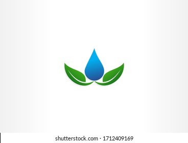 Creative water drop green leaf natural logo template