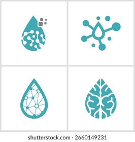Coleção de Logotipo Creative Water Drop Exibindo Projetos Exclusivos Conectividade de Água e Inovação de Dados para Negócios e Marcas