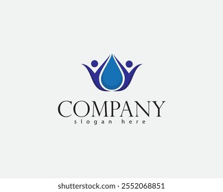 creative water drop with two people beside it who are raising their hands logo design