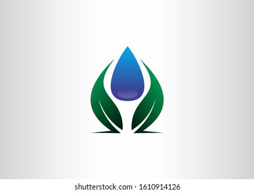 creative water drops and leaves vector icon symbol design