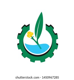 Creative water, leaves with gear logo icon templates for oil and gas business industry companies.