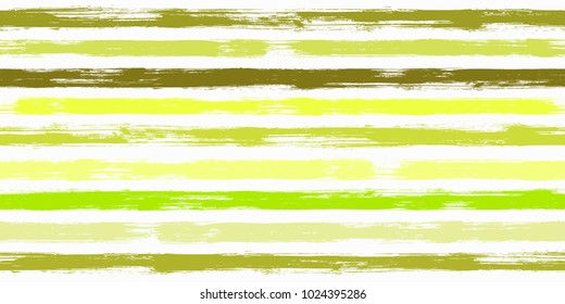 Creative watercolor brush stripes seamless pattern. Lime green, brown and yellow paintbrush lines horizontal seamless texture for background. Hand drown paint strokes design artwork. For print.