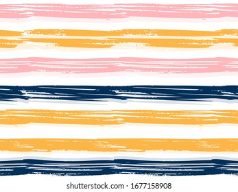 Creative watercolor brush stripes seamless pattern. Horizontal line with torn paper effect. Ethnic colorful skin tone colors. Retro vintage style vector illustration.