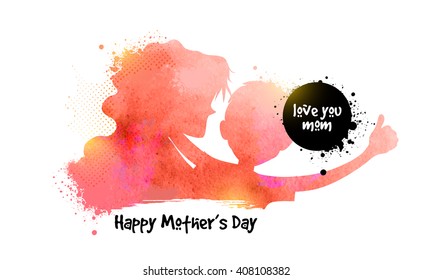 Creative watercolor illustration of a woman with her child for Happy Mother's Day celebration concept.