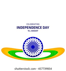 Creative watercolor Tri color India Flag shape with Ashoka 3d wheel. 15th Indian Independence Day template.