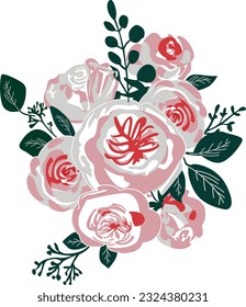 Creative watercolour pink roses with branches and leaves (Editable) - Vector Illustration