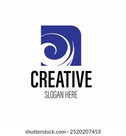 Creative Wave, Blue Swirl, Geometric Abstract, Modern Minimalist Logo Design, Dynamic Vector Icon