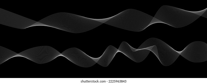 Creative wave of many white lines on a background isolated. Curved smooth lines created using bend tool. Abstract design. Vector illustration.