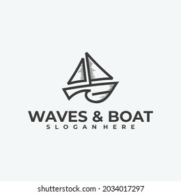 creative wave and sailboat logo combination