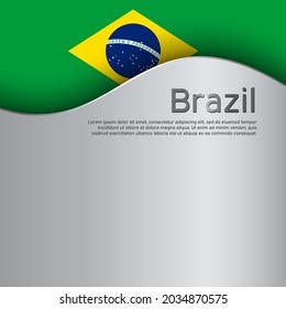 Creative wavy metal background with brazil flag for holiday design. Independence day. Greeting card. Brazil national poster, banner. State brazilian patriotic binding, business booklet. Vector design