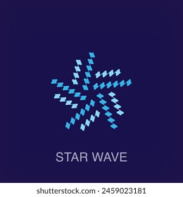 Creative wavy star form sign logo. Uniquely designed color transitions. Logo template vector with sea wave.