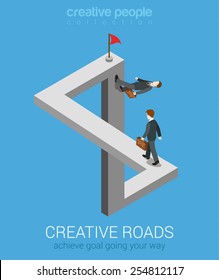 Creative Ways To Achieve Goal Flat 3d Web Isometric Infographic Business Concept Vector. Impossible Fairy Maze Fable Nonexistent Crossing Roads Optical Illusion. Creative People Collection.