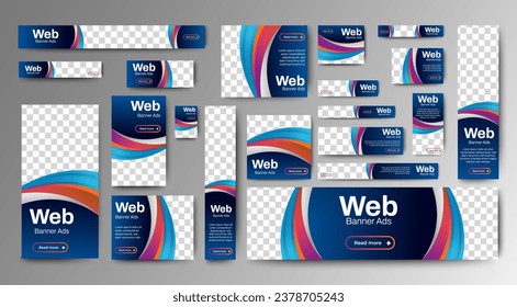 diseño creativo de plantillas de banner de anuncios web con fondo azul. vector