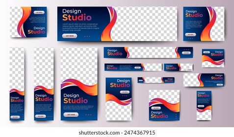 diseño de Plantilla de Web y Anuncio creativo con fondo azul. Vector