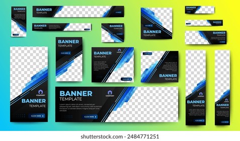 creative web ad banner template design with blue background. vector