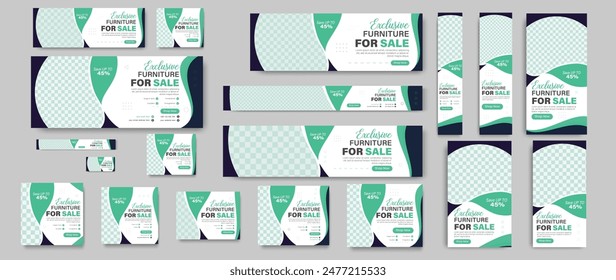 Creative web banner template set design. Interior, furniture for sale banner set designs.