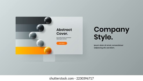 Creative web banner vector design template. Bright computer monitor mockup landing page layout.