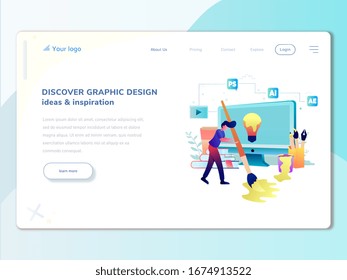 creative web design templates. Vector illustration concepts for website and mobile design,young man, business applications, learning, graphic design, social media applications.