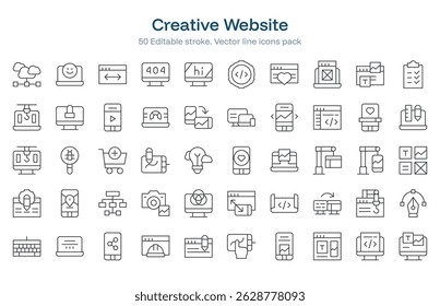 Creative Web line icon pack. Creative Web Stroke icon set. Editable Stroke icon.