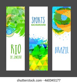 Creative Website Banner set decorated with Brazilian Flag colors abstract design for Sports concept.