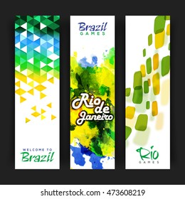 Creative Website Banner set decorated with Brazilian Flag colors abstract design for Sports concept.