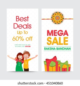 Creative Website Banner set, Mega Sale Website Banner, Best Deals with 60% Off, Vector illustration for Indian Festival of Brother and Sister Love, Raksha Bandhan celebration.