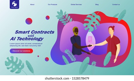 Creative website design template: artificial intelligence for project management, business communication, workflow. Vector flat illustration concepts of web page for desktop and mobile development