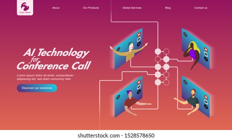 Creative website design template: artificial intelligence for project management, business communication, workflow. Vector flat illustration concepts of web page for desktop and mobile development