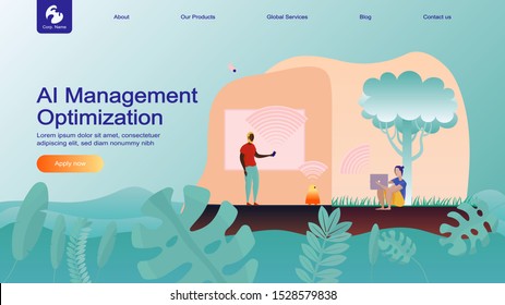 Creative website design template: artificial intelligence for project management, business communication, workflow. Vector flat illustration concepts of web page for desktop and mobile development