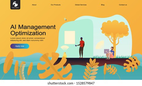 Creative website design template: artificial intelligence for project management, business communication, workflow. Vector flat illustration concepts of web page for desktop and mobile development