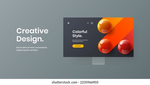 Creative website design vector layout. Minimalistic monitor mockup landing page illustration.