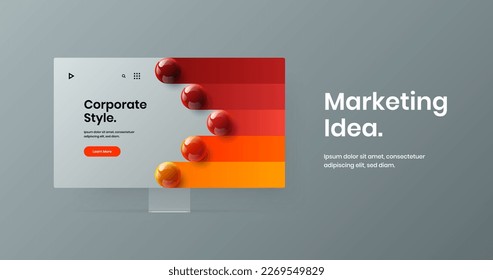 Creative website design vector template. Amazing monitor mockup landing page layout.