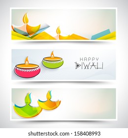 Creative website header or banner set for India festival of lights, Happy Diwali. 