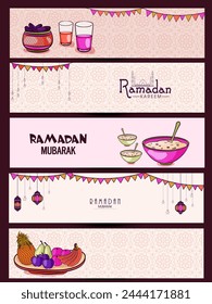 Creative website header or banner set for holy month of muslim community, Ramadan Kareem celebration.