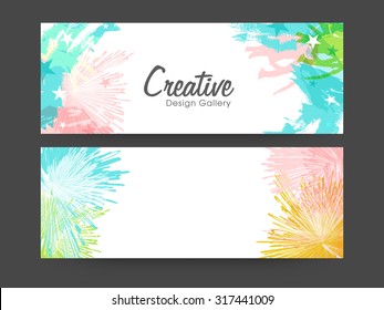 Creative website header or banner set decorated with colorful splash.