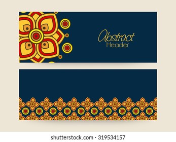 Creative website header or banner set with beautiful floral design decoration.