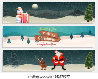 Creative website header or banner set with beautiful ornaments for Merry Christmas and Happy New Year celebration.
