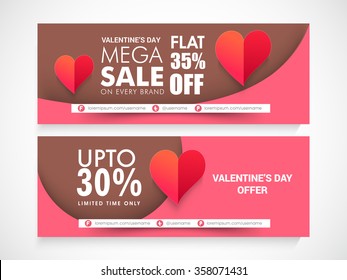 Creative website header or banner set of Sale with Discount Offer for Happy Valentine's Day celebration.