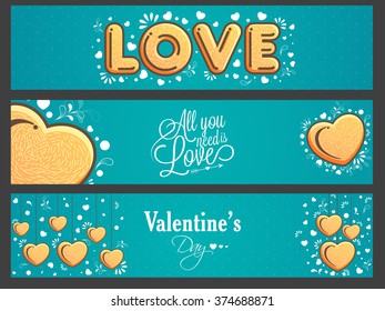 Creative website header or banner set with hearts for Happy Valentine's Day celebration.